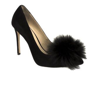 Gianni Bini Elegant Black Heels with Fluffy Accent